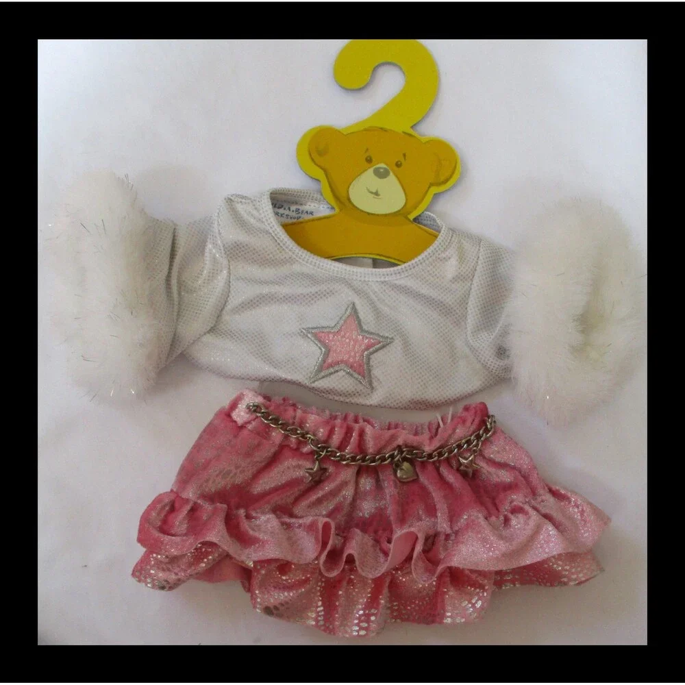 Build A Bear Workshop Pink Velour Skirt With Chain & Matching Top On Hanger